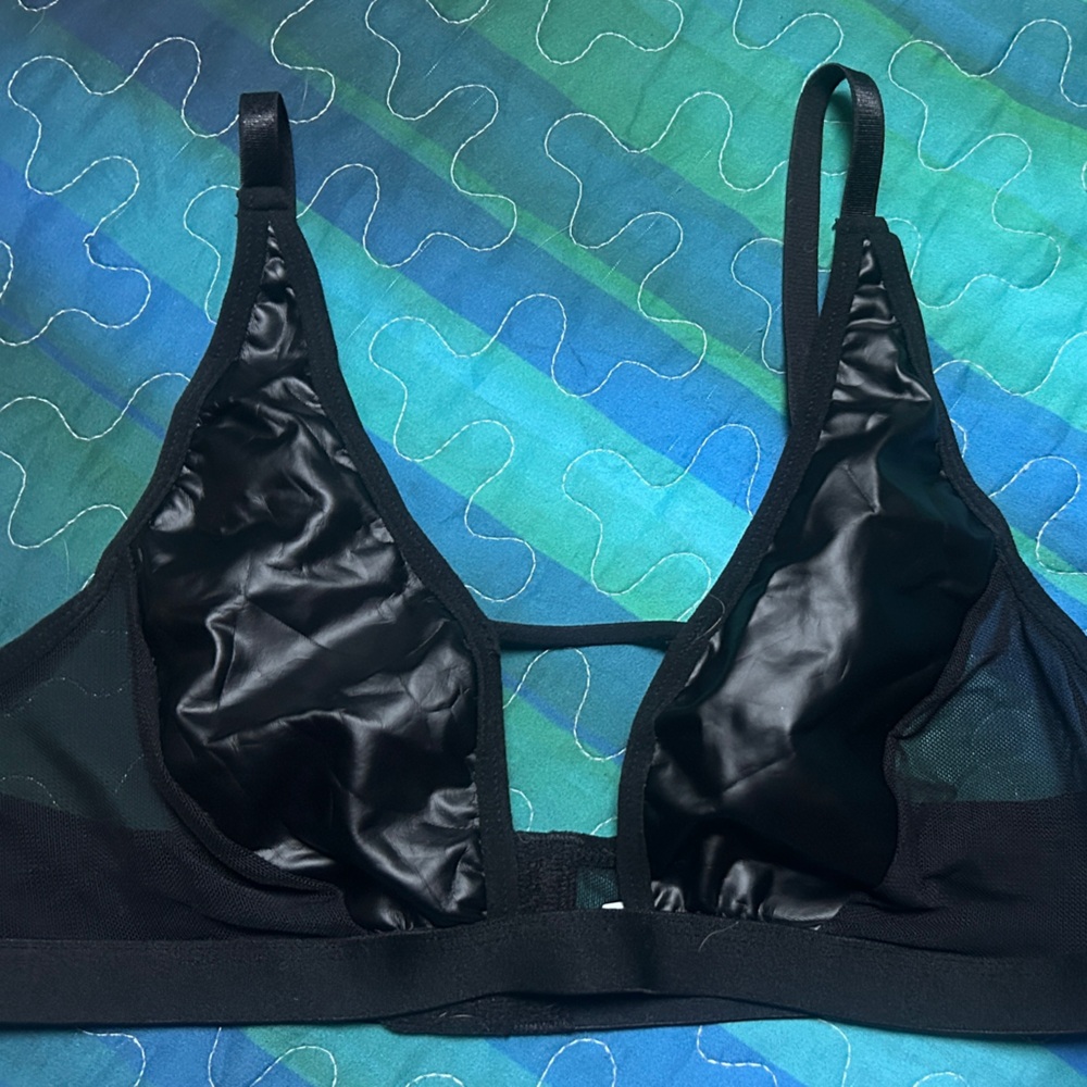 Black Pleather & Mesh Triangle Bralette
